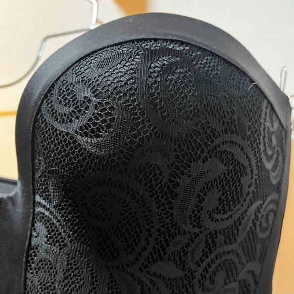 Black Strapless Lace Balconette Bra Structured Push-Up Underwire Top 36E - Picture 14 of 16